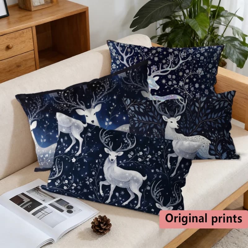 Winter Star Deer Pillow Covers Suitable For Sofa Bedroom Car Pillow Cover Cushion Rectangular Back Cushion