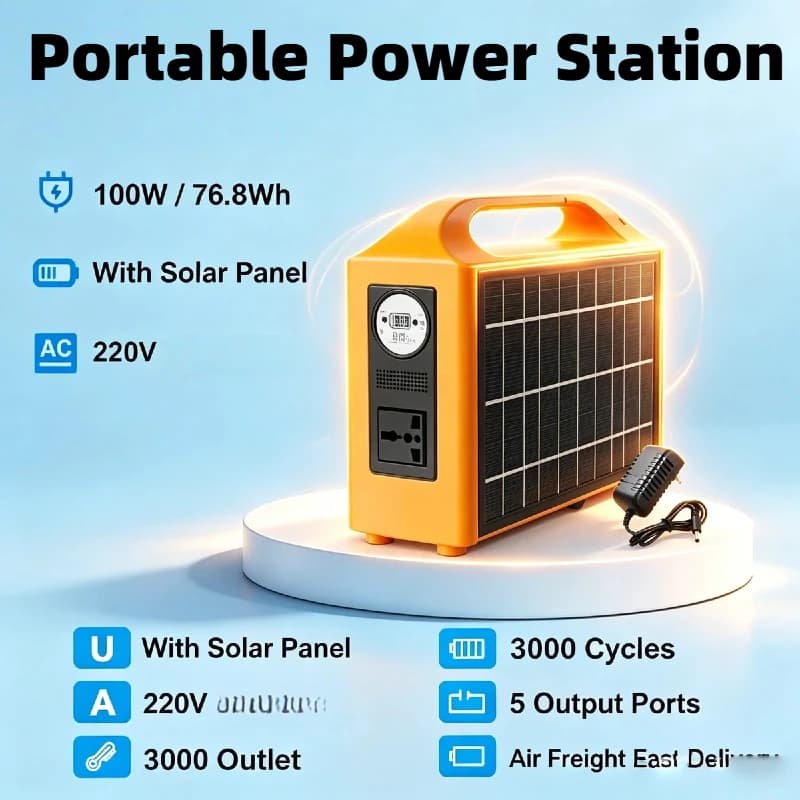 100W LiFePO4 Portable Power Station 220V Solar Power Generator Emergency Charging Support Panel Input Camping Home Backup