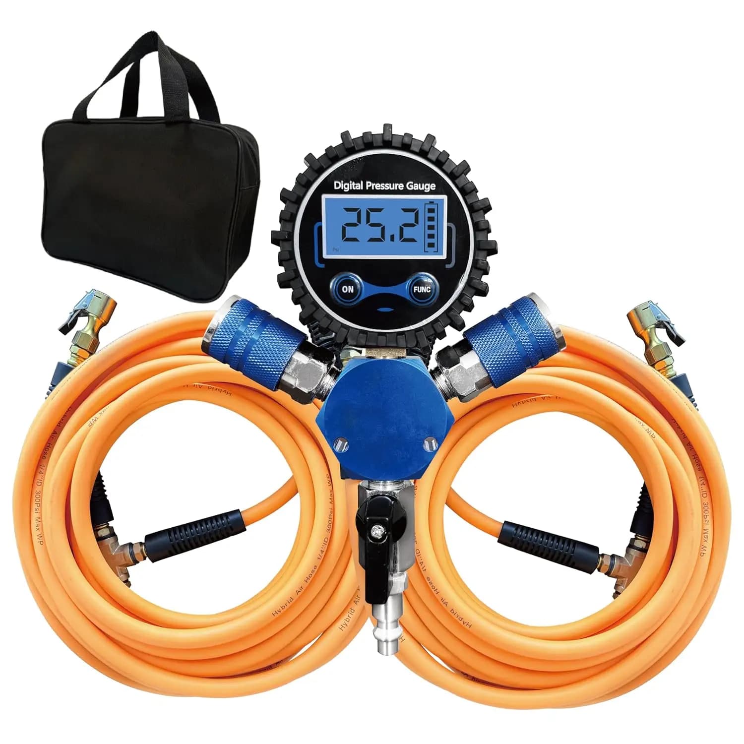 Compressore d'Aria ad Alto Flusso per 4 Pneumatici, per Camion, Auto, Rimorchi e Moto, con Manometro Digitale e Valvola di Gonfiaggio