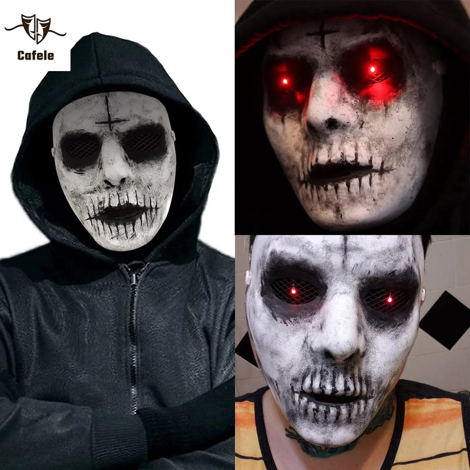 Cafele Demon Killer Mask Red LED Lighted Eyes Cosplay Creepy Scary Halloween Horror Mask Masquerade Costume Party