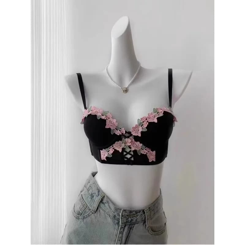 Sweet Sexy Embroidered Floral Lingerie Gathered Push Up Fishbone Bra Set Firm Chest Support Luxury Seductive Intimates S-XL Hot