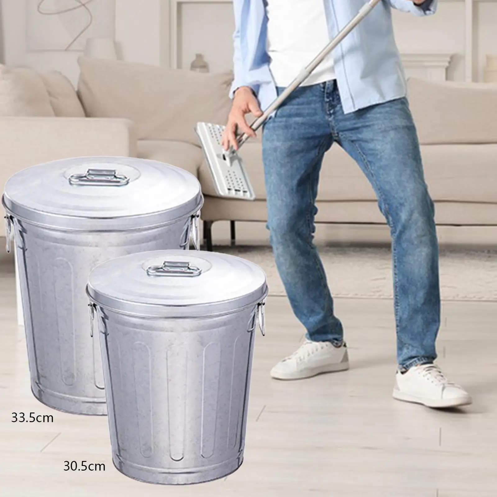 Outdoor Metal Trash Can Multifunctional for Kitchens,Garages,Storage Container,Sturdy,Rustic,with Two Handles Round Compost Bin