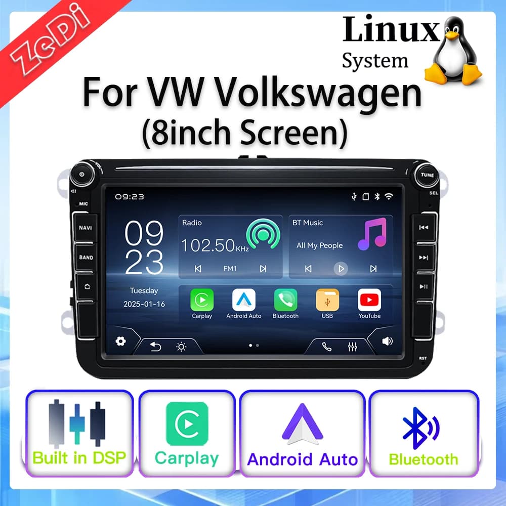 Per VW Volkswagen (Schermo da 8 Pollici) Nuovo Sistema Linux Wireless CarPlay Auto Bluetooth Lettori Multimediali Video Telecamere