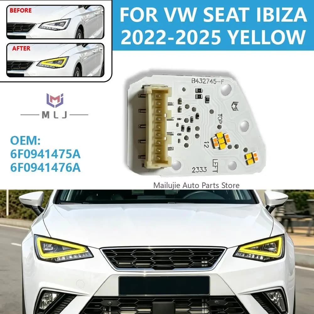 6F0941475A 6F0941476A Headlight LED Light Source PCB Board FOR VW Seat Ibiza 2022-2025 Yellow Angel Eyes DRL Chip Car Accessorie