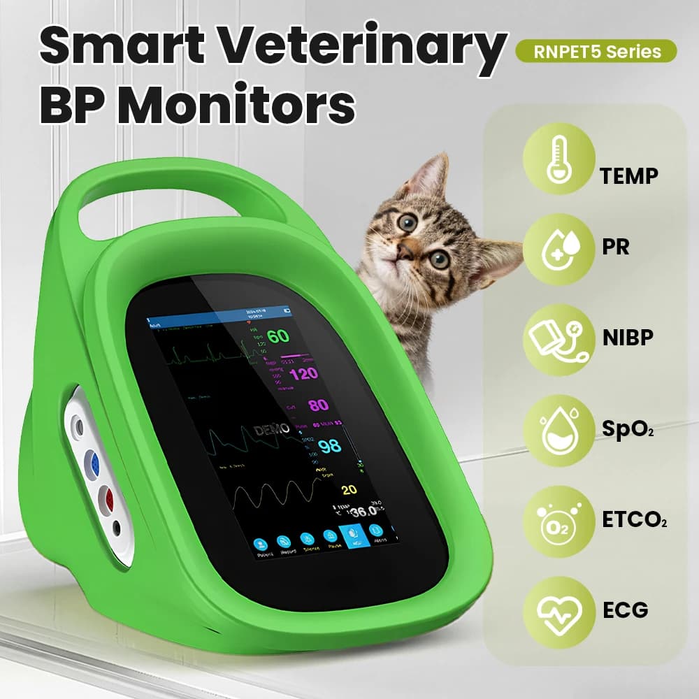 Monitor veterinario portatile da 5,5 pollici per la pressione sanguigna degli animali, monitor NIBP PR ETCO2 SPO2 per animali