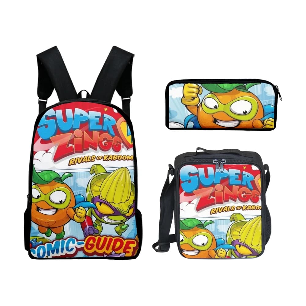 Lusso popolare divertente lusso Superzings stampa 3D 3 pezzi / set borse da scuola per alunni zaino per laptop zaino borsa per il pranzo astuccio