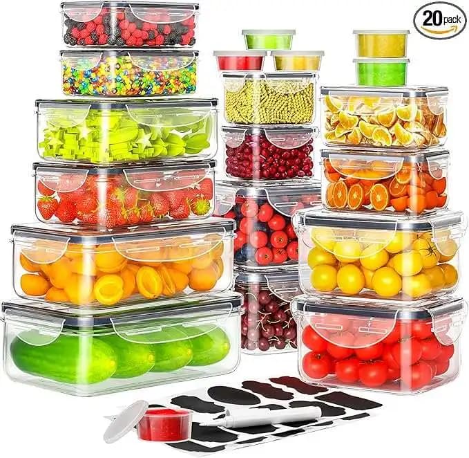 「Free Delivery」 40 Pcs Airtight Food Storage Containers Set (20 Containers & Lids), Leakproof, Reusable, BPA-Free for Kitchen & Pantry-Labels&Pen Kitchen Utensils Kitchen Utensils