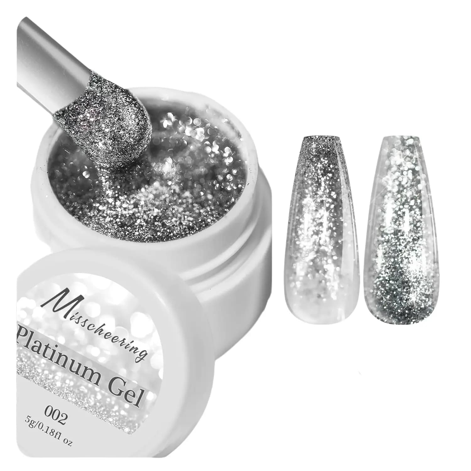 Glitter Painting Gel for Nail Art, Silver Gold Painted Metal Platinum Drawing Liner Gel Nail Paint Sparkling Soak Off for DIY