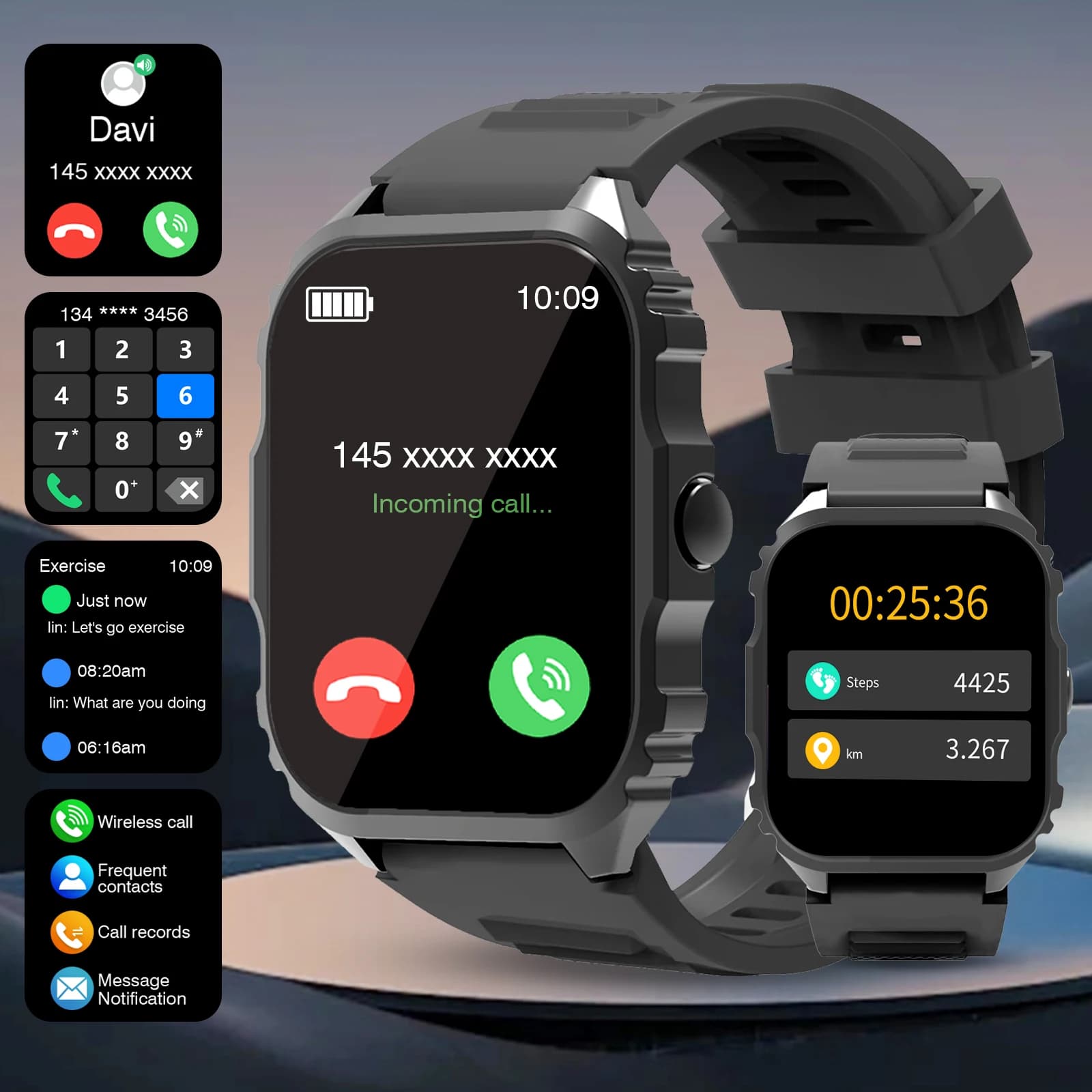 2025 Smart Watch, reply, creation, calls, message preservation, sports mode, DIY, dial, weather forecast, compatible with Android and iOS