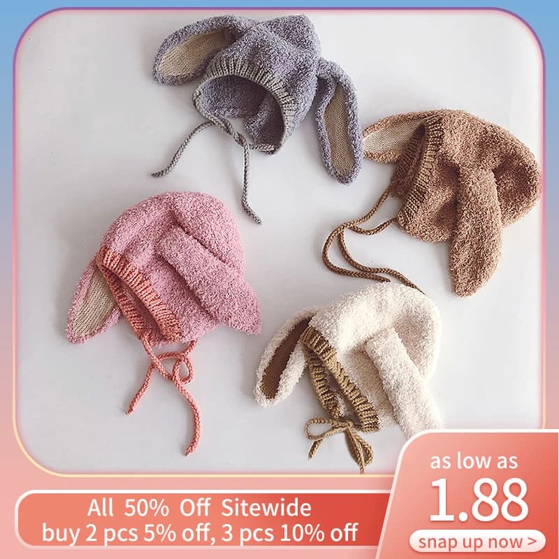 Winter Baby Ear Protection Hat Cartoon Bunny Toddler Hooded Beanies Rabbit Kids Earmuffs Cap Thick Plush Children Warm Headgear