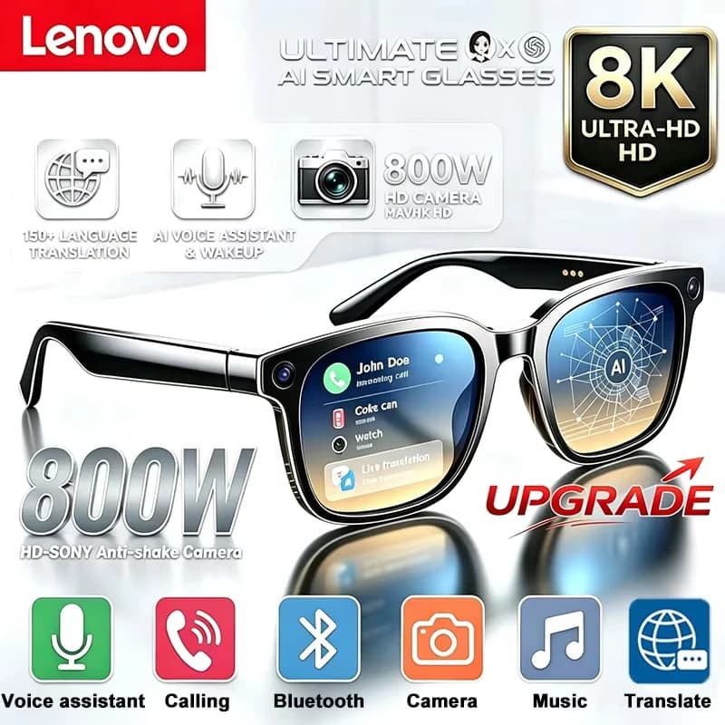 Lenovo AI Smart Shooting Glasses 8MP HD Camera Wireless Bluetooth Calling Translation For Men Women Sunglasses With 3 Lenses