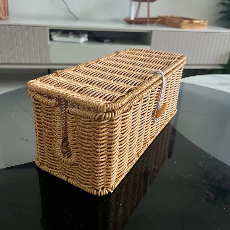 Scatola portaoggetti per cavi in finto rattan Presa per caricabatterie da scrivania per ufficio Contenitore portaoggetti per linea di rete Scatola portaoggetti per caricabatterie per cavo di alimentazione