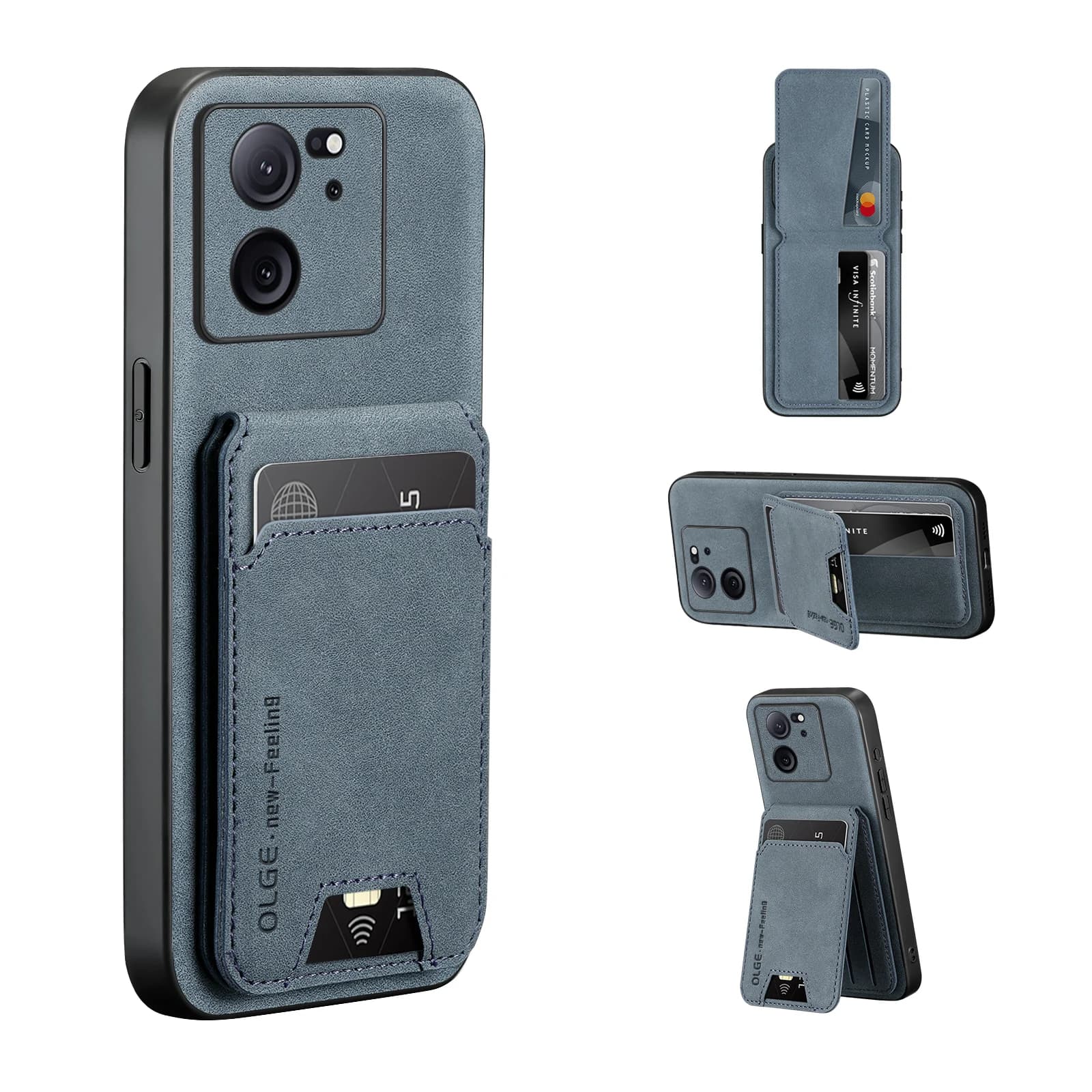 Phone Case for Xiaomi 13T 11T Pro Solid Color Leather with Card Slots and Support