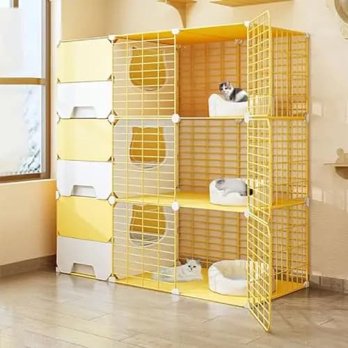 Grande Gabbia a Strati per Gatti con Lettiera Integrata, Facile da Pulire, Griglia Igienica per Interni, Personalizzabile
