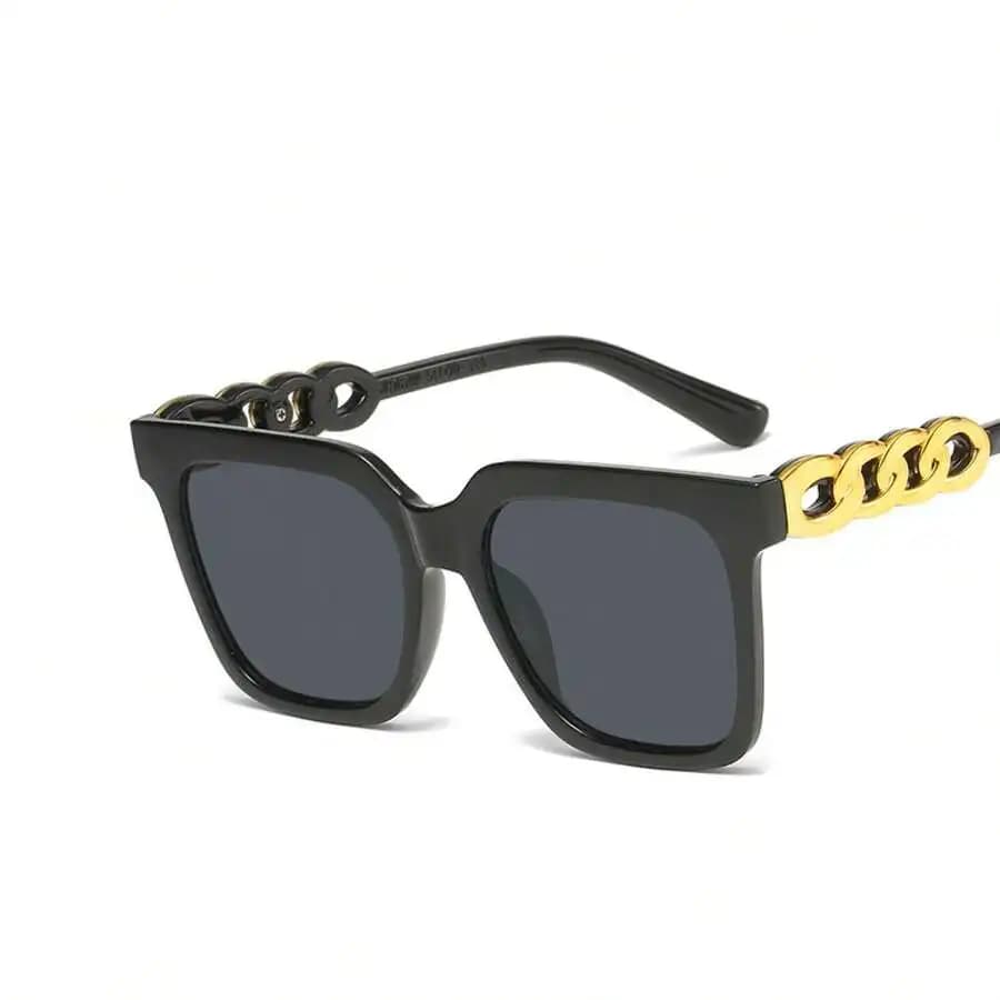 Occhiali da Sole con Montatura Quadrata in PC e Dettaglio Catena, Accessorio Stile Street