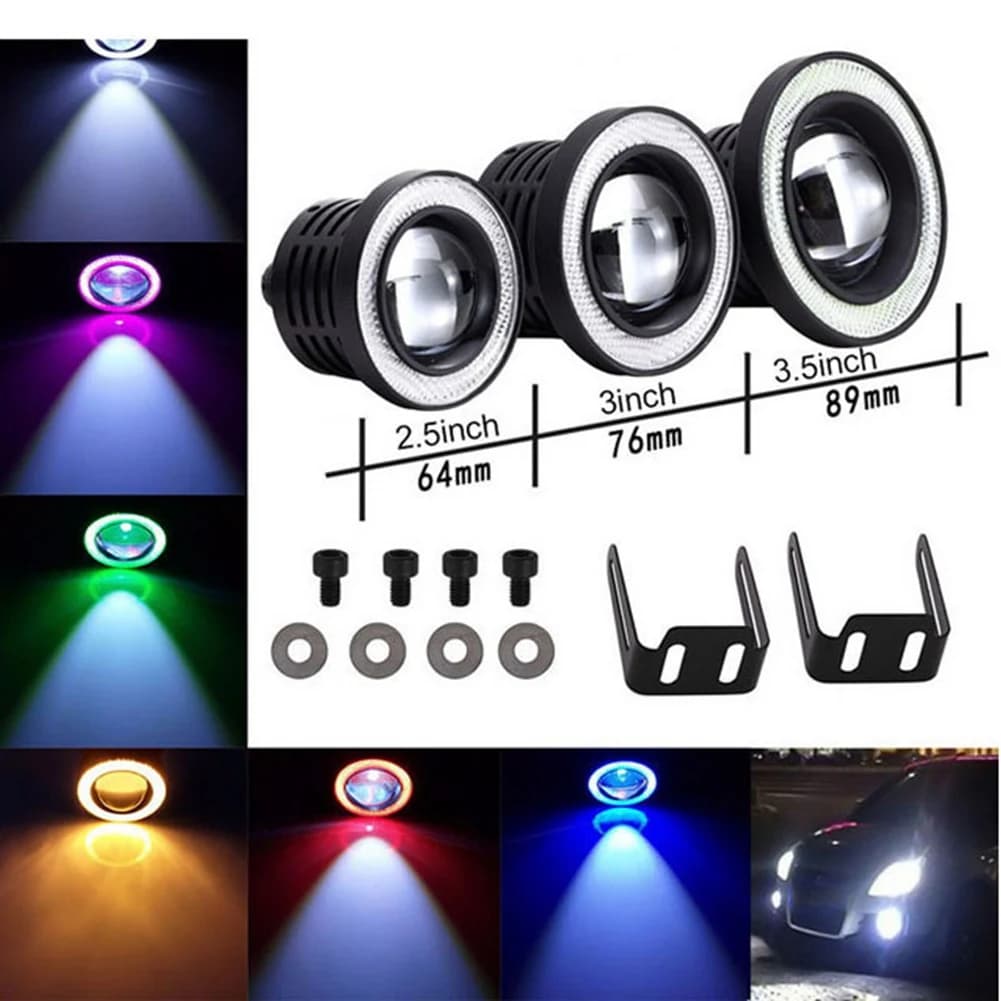1 Pair 89Mm/3.5 Inch Car COB LED Angel Eyes Fog Light With Ring Lens Projector Sport Lights