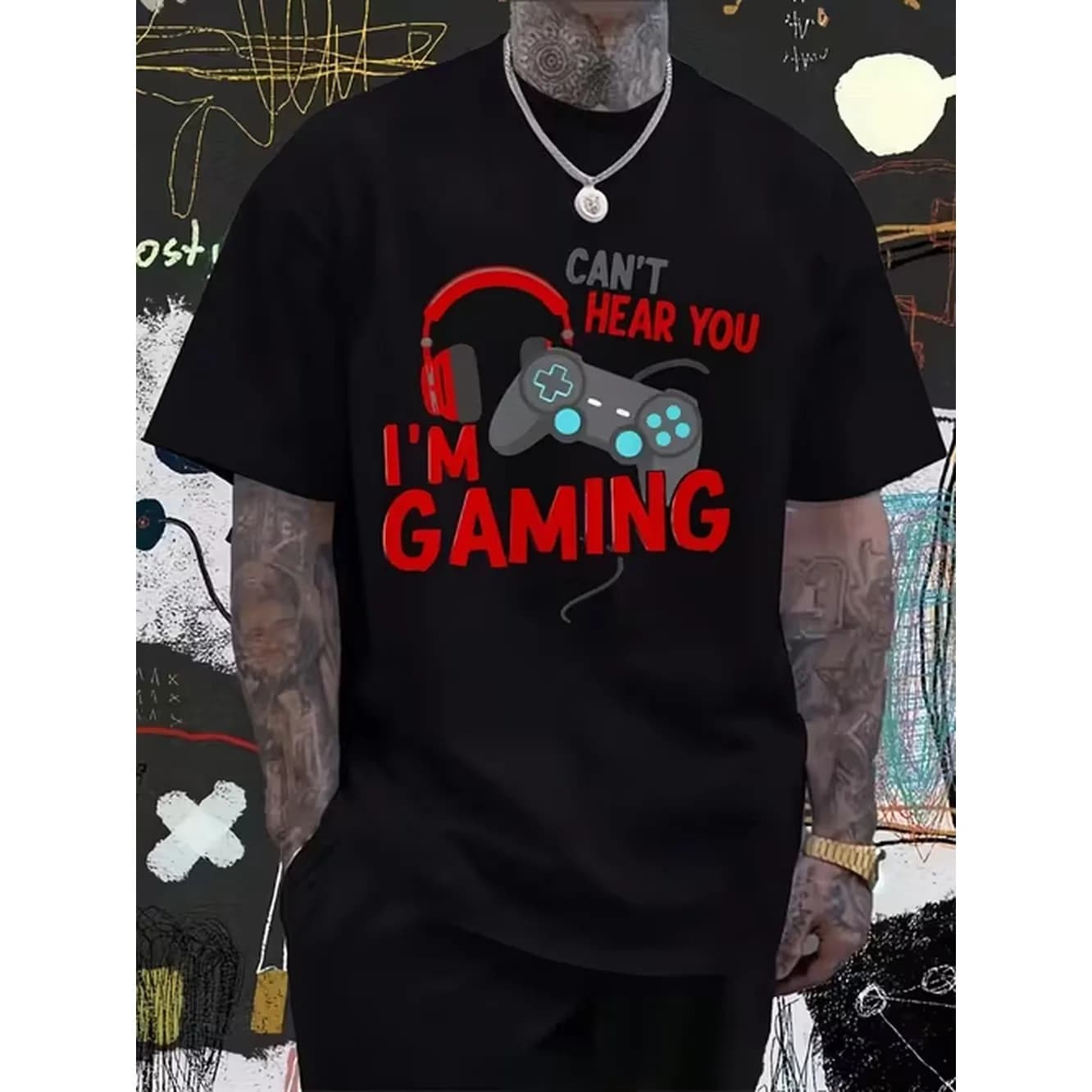 Item Picture Funny Cant You I Gaming T Shirt with Headphones Controller Graphic Retro Suitable for Casual Wear Beach Parties Commuting Loose Neck Tee Moisture Wicking Fabric Stretch for For Teenager