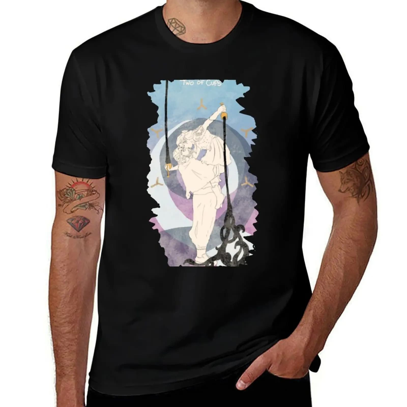Two of Cups - T-shirt con stampa di carte dei Tarocchi pirata, t-shirt casual basic a maniche corte