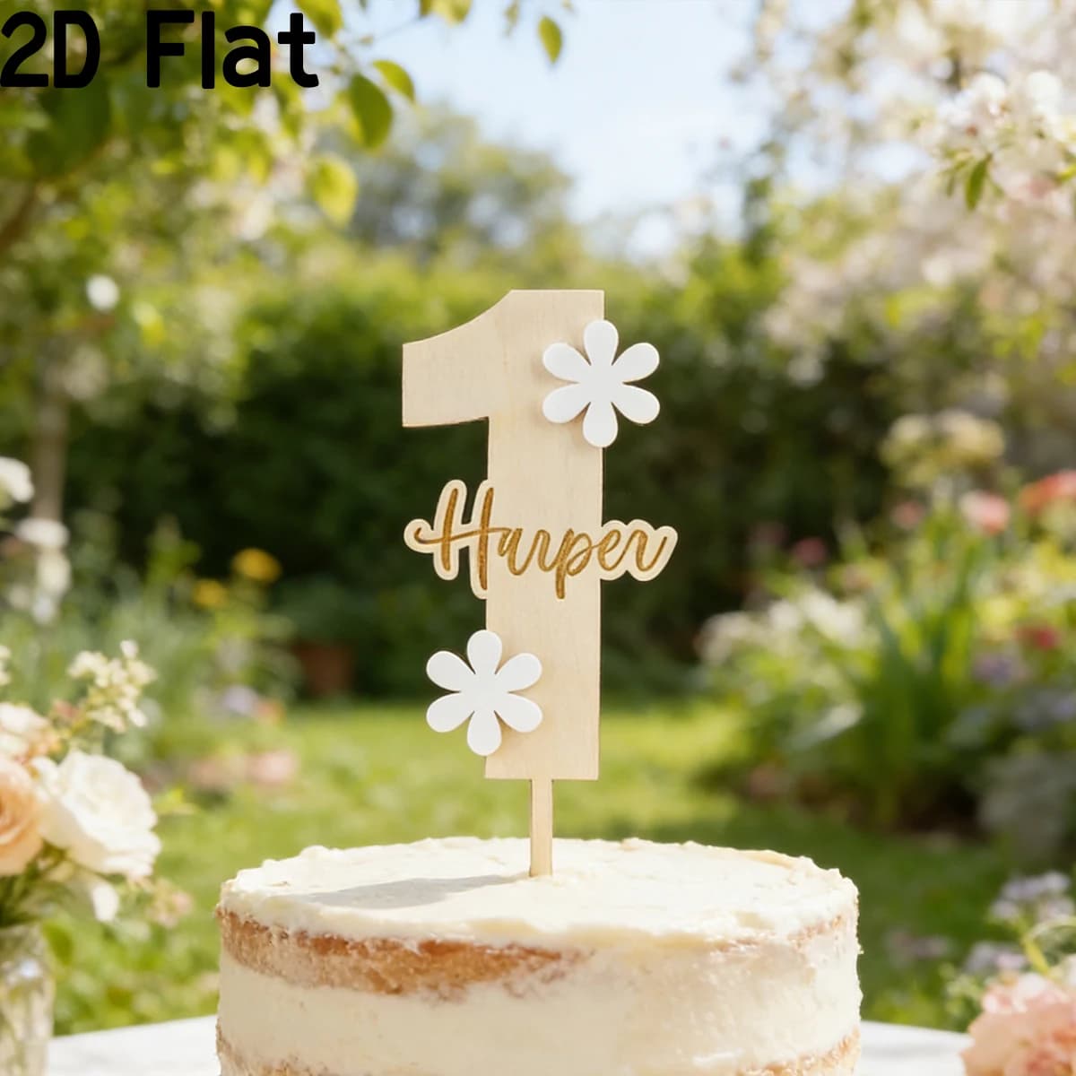 1pc little white flower Custom Name Wooden Acrylic Cake Topper,Home Family Friends Wedding Birthday Anniversary Graduation Gift