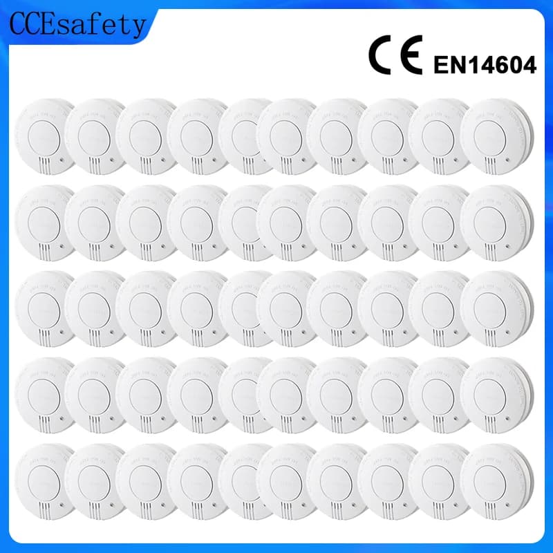 50PCS Rilevatore di fumo Sensore di fumo indipendente 9V Batteria sostituibile Allarme antincendio EN14604 Batteria scarica certificata Signa Sicurezza domestica