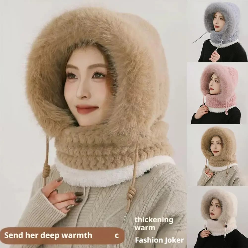 Donna Inverno One Piece Beanie Hat Slouchy Fleece Passamontagna Maschera per il viso Sciarpa per il collo Set Paraorecchie Sci Neve Tempo freddo Trapper Cap