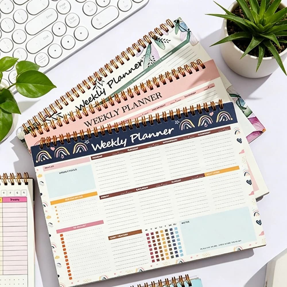 Agenda Settimanale Stile Nordico, Quaderno Colorato con Pagine Spesse, Pianificazione Compiti da Scrivania, Design a Spirale, 52 Pagine, Planner per Obiettivi