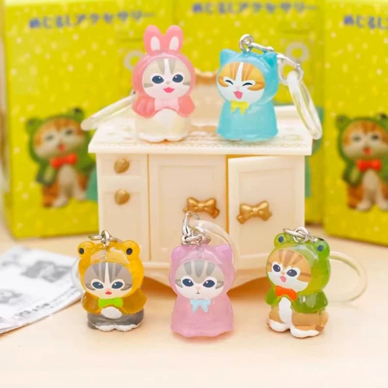 Disponibile - Mofusand Shark Cat Raincoat Design Series Blind Box - Mini Action Figure Kawaii, Portachiavi, Ciondolo per Zaino, Regali a Sorpresa