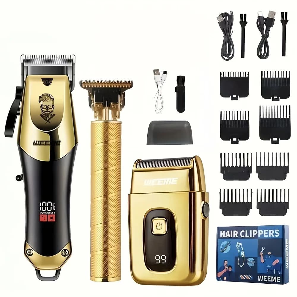 Rechargeable men's haircuts via USB, three-piece set with oil head and electric trimmer, ideal for domestic use