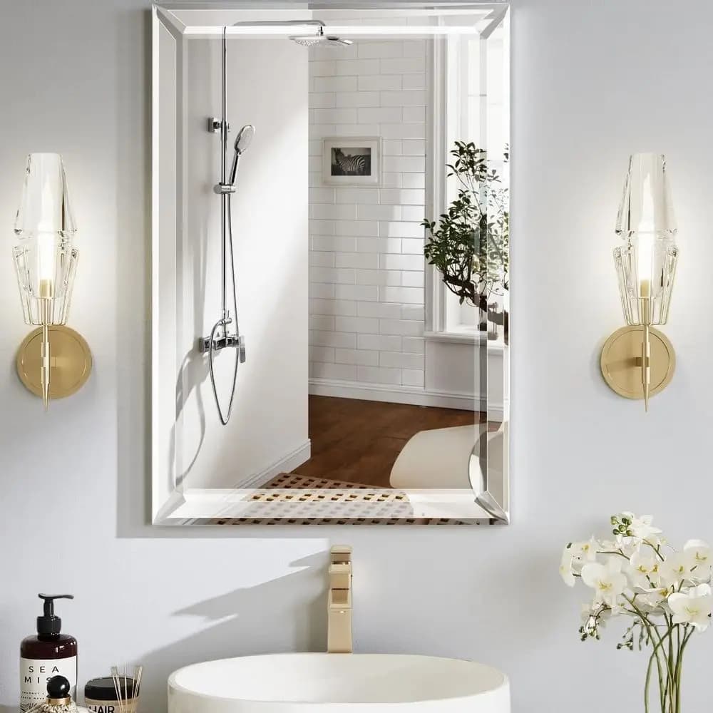 Armadietto a Specchio con Bordo Smussato 24x36 Pollici, Montaggio a Superficie/Incasso per Bagno