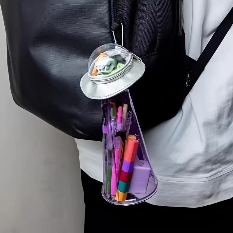 Nuovo astuccio creativo per barattoli di stoccaggio a forma di UFO, portapenne creativo trasparente, materiale scolastico per studenti, stagione del rientro a scuola