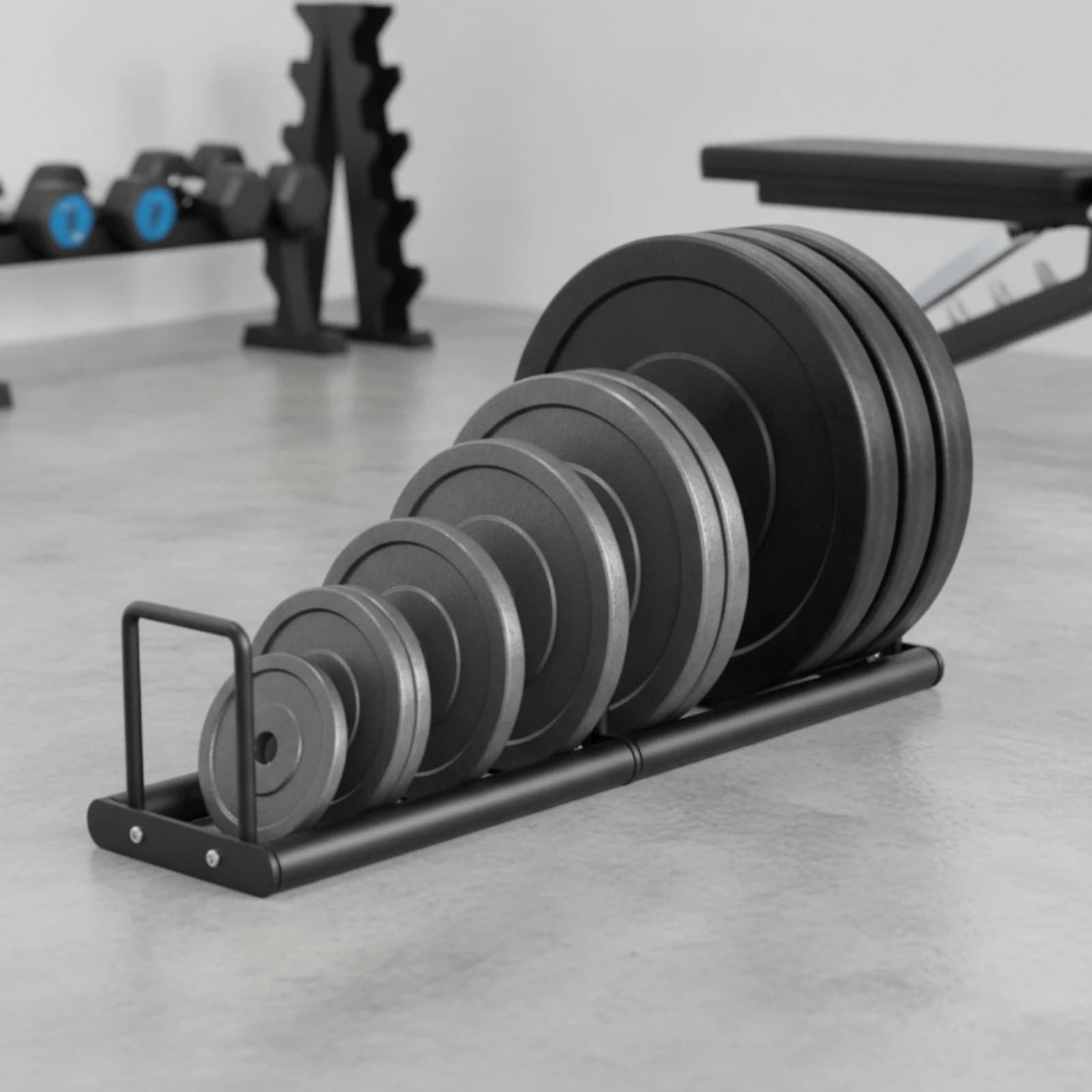 Weight Plate Storage Rack Horizontal Barbell Plate Rack Organizer Space-Saving Compact for Weightlifters, Home Gym