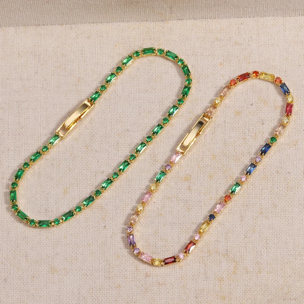 Braccialetti da tennis verdi multicolori CZ per donna, matrimonio, arcobaleno, zircone, braccialetto con ciondoli, catena a mano, gioielli per regalo per studenti