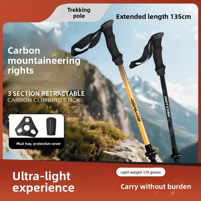 Professional Trekking Sticks 2-piece Carbon Fiber Folding Trekking Stick Light Climbing Stick for Walking