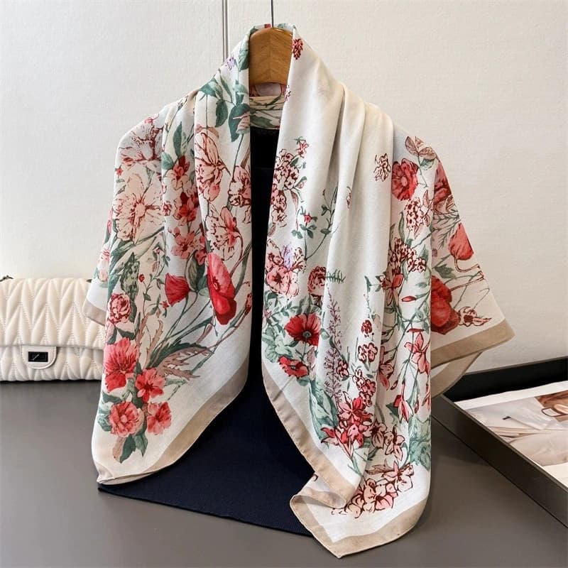 New Sunscreen Shawl Scarves Imitation Silk Square Scarf Printed Neck Scarves Herringbone Pattern Scarf Female Hijab Scarves