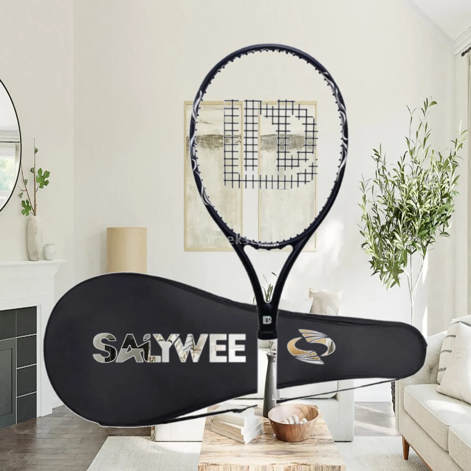 Lightweight Carbon Fiber Tennis Racket with Nonslip Grip Practice Racquet for Backyard Beach Gym Training