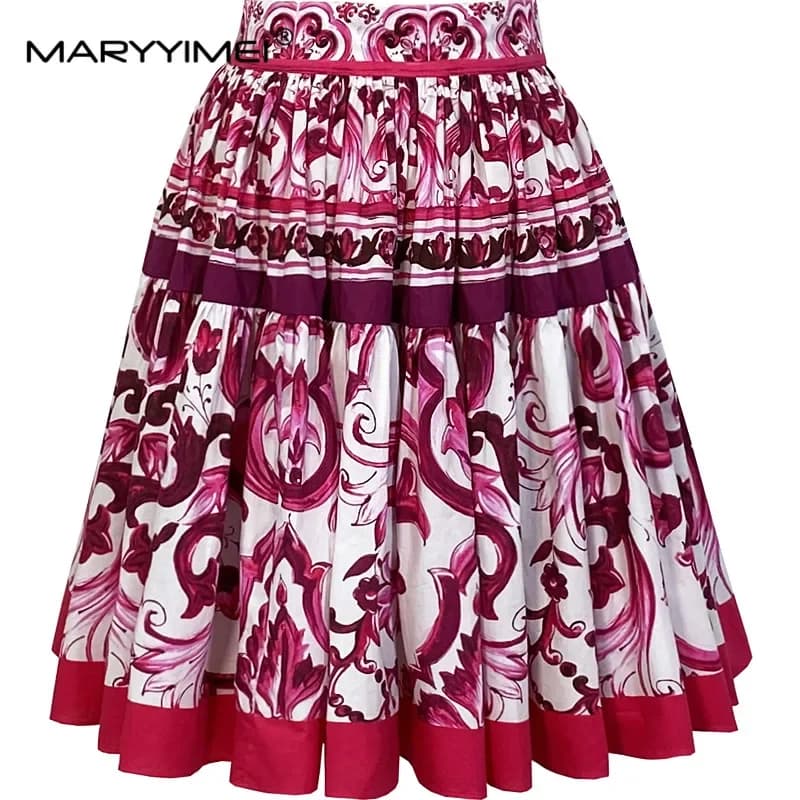 MARYYIMEI Fashion New Summer Women's Skirt Print Casual High quality Cotton Short Skirt