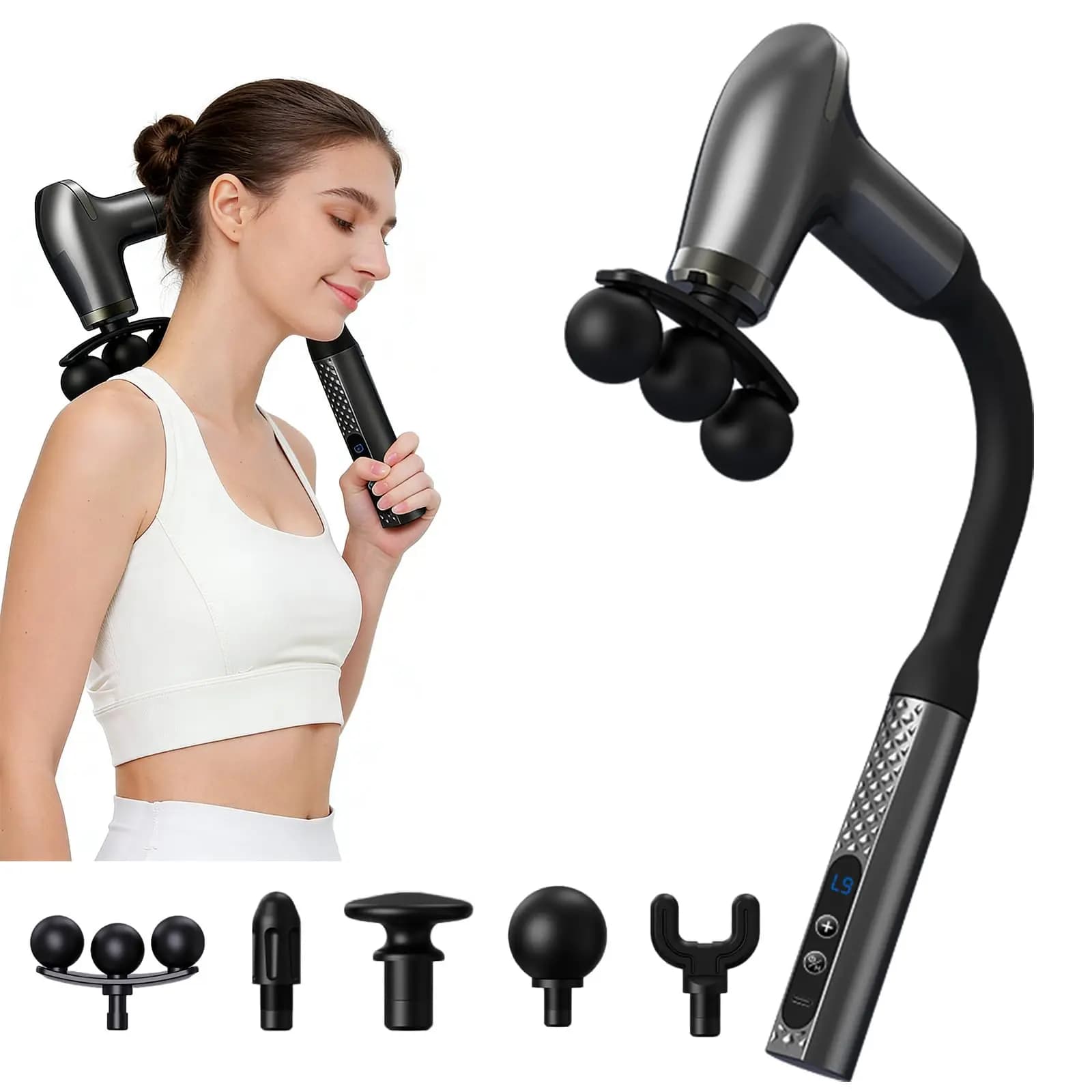 Smart 2026 Electric Massage Gun Rechargeable with Long Handle Curve for Muscle Relaxation, Hand Massage for Back Muscles, Christmas Gift