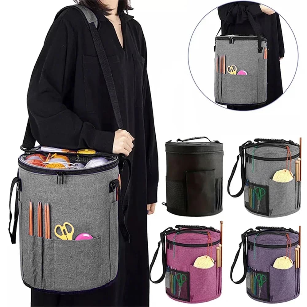 Large Capacity Crochet Bag: Yarn Storage, Knitting Needle Organizer, Crochet Tote Bag with Front Pocket for Yarn, Hooks, Needles