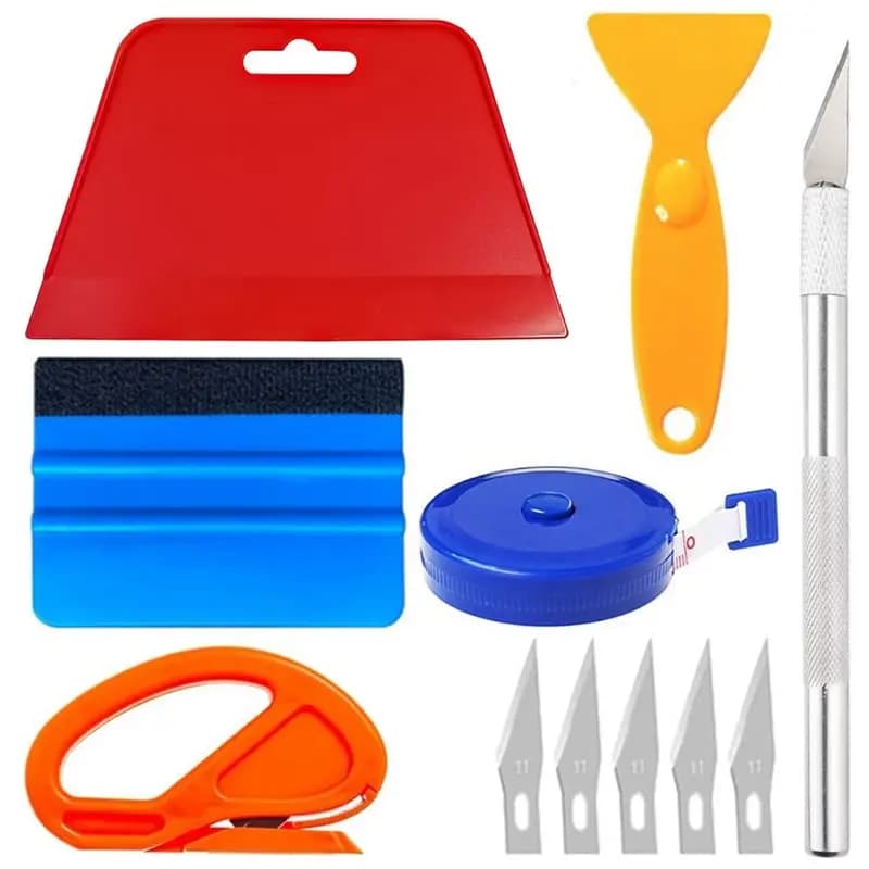 B23B Wallpaper Smoothing Tool Kit With Vinyl Cutter Craft Knife 5 Blades Measuring Tape Hard Soft Squeegee For Window Tinting
