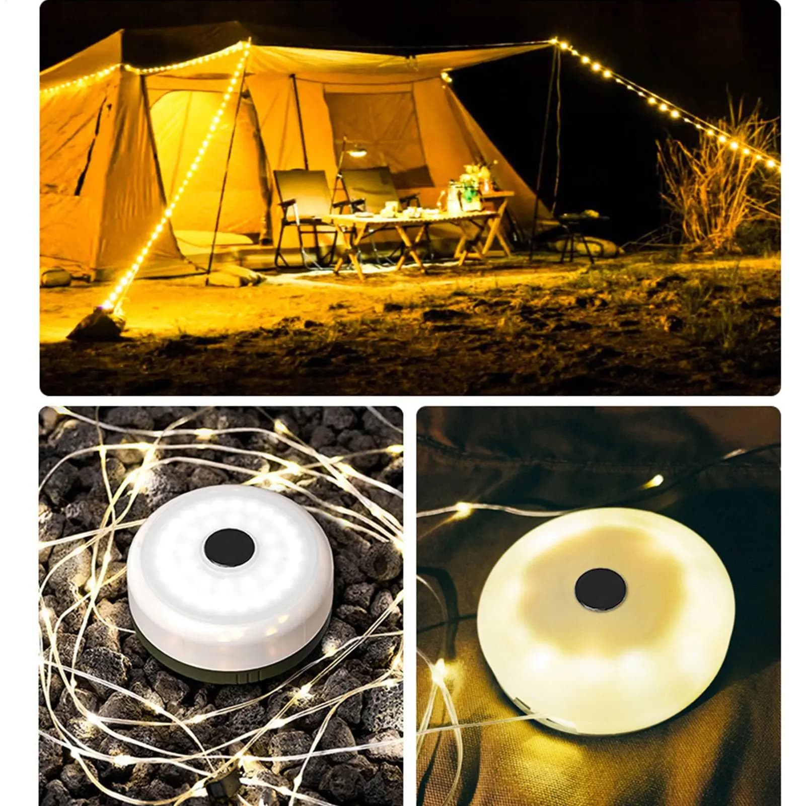 Stretchable Camping String Light Roll 2600mAh USB Rechargeable With Hook Outdoor Camp Lantern For Hiking Travel Backyard Patio