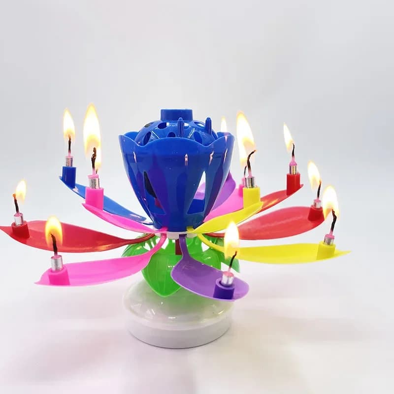Nuove candele musicali rotanti con canzone di buon compleanno Lotus Festa di compleanno Set di candele con lampada elettronica colorata a doppio strato