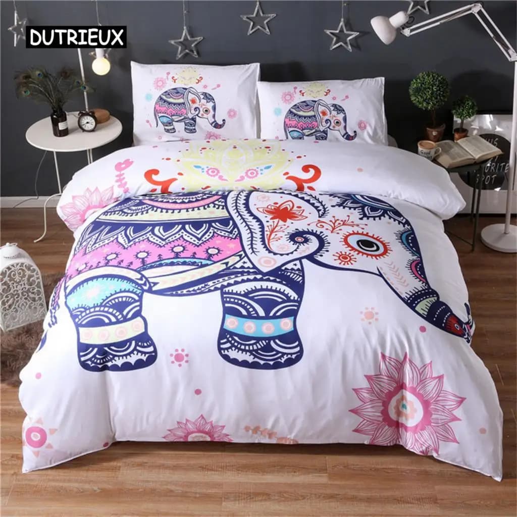 Set di biancheria da letto Bohemian Elephant in microfibra, stile etnico esotico, animali selvatici, copripiumino per la decorazione della camera da letto, donne, uomini, bambini