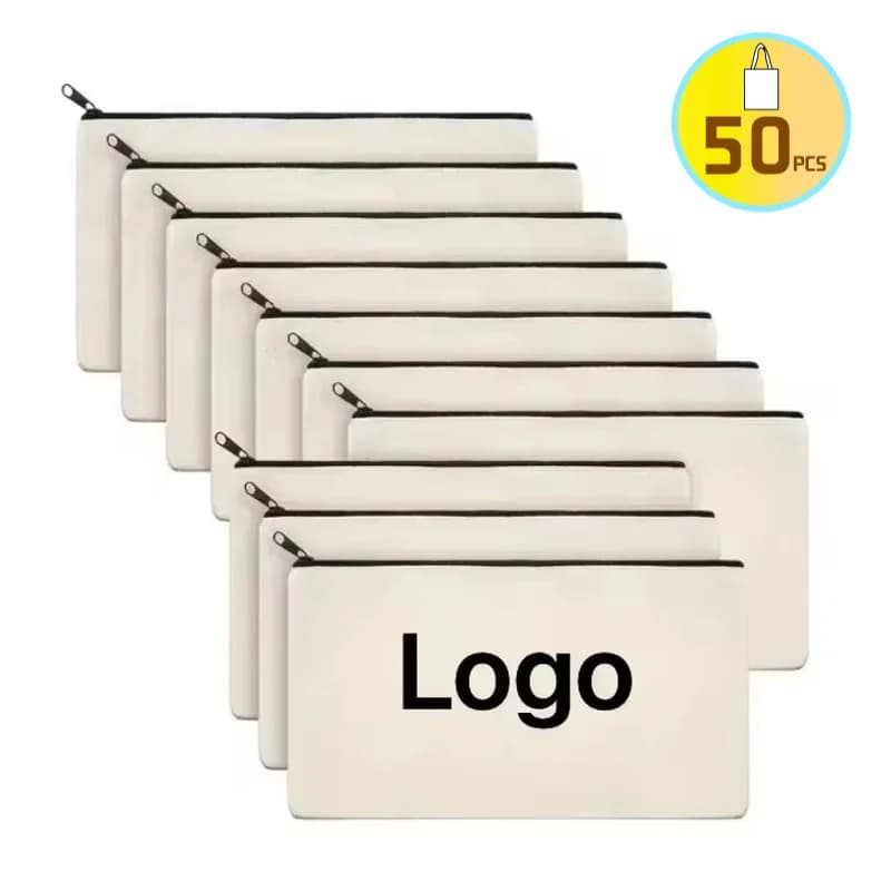 50 Pezzi Astuccio Portamatite in Tela di Cotone con Cerniera, Personalizzabile con Logo, Borse Cosmetiche all'Ingrosso