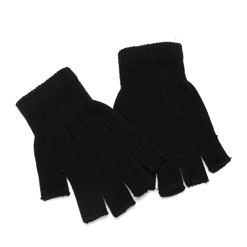 Guanti senza dita mezze dita neri unisex Guanti da lavoro caldi invernali in cotone lavorato a maglia di lana per donne e uomini