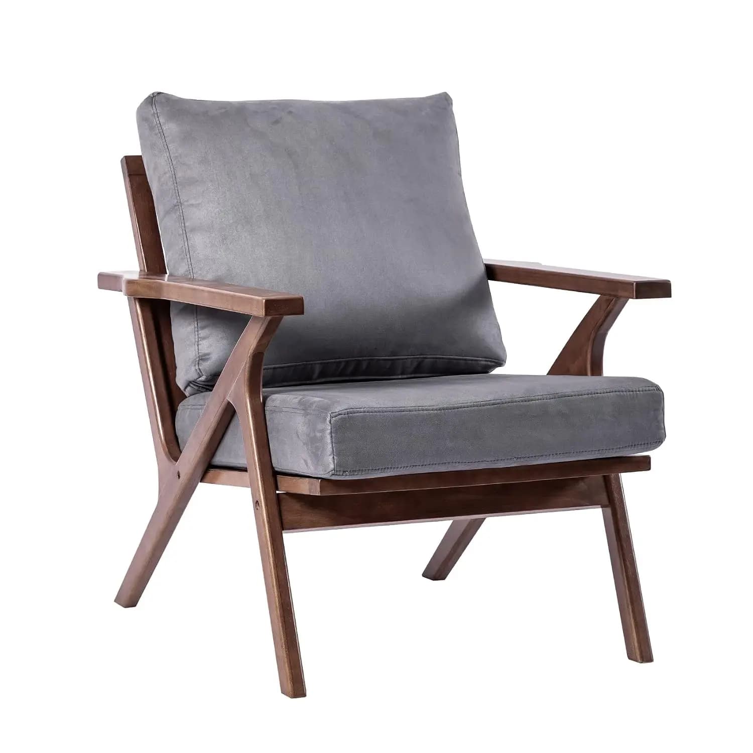 Mid Century Upholstered Armchair Wood Frame Removable Cushions, Large Leisure Slipper Chair Living Room Bedroom, Customized