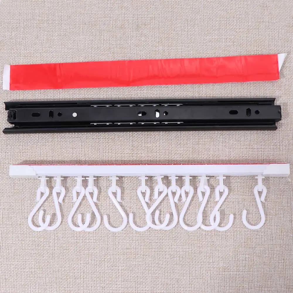 Push and Pull Sliding Rail S Hooks Plastic Stainless Steel Wall-mounted Jewelry Display Non Punching Self-adhesive