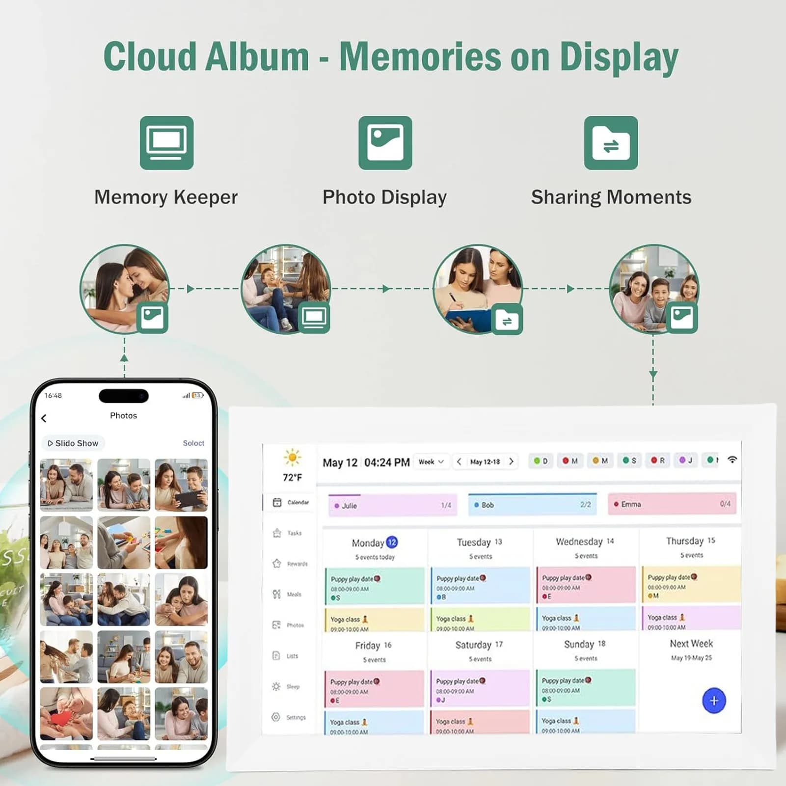 Calendario Digitale e Tabella delle Attività 15.6 Pollici, Pianificatore da Parete WiFi con Touchscreen Interattivo, Montaggio a Parete o Scrivania, Controllo APP, 32GB