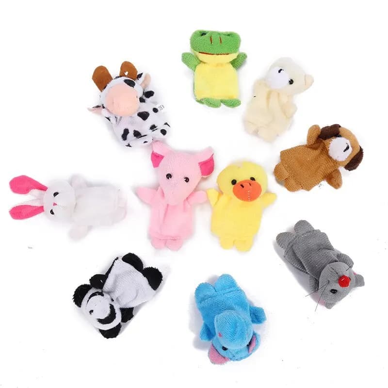 10 pezzi simpatico cartone animato animale biologico famiglia burattino da dito giocattoli di peluche bambole favore per bambini giocattoli per cani gatto burattini da dito