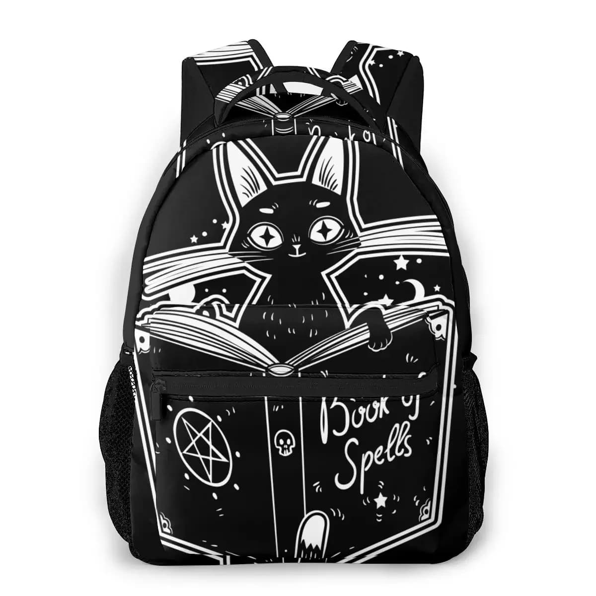 Il gatto della strega nera che legge il libro della magia oscura Borsa da scuola Borsa da viaggio per ragazze Zaino con molteplici zaini da donna