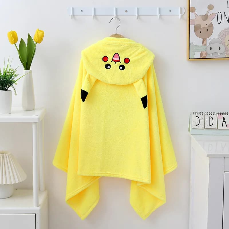 Accappatoio per Bambini in Flanella con Cappuccio, Asciugamano da Bagno Assorbente a Forma di Pikachu, Costume da Bagno Intero per Bambini